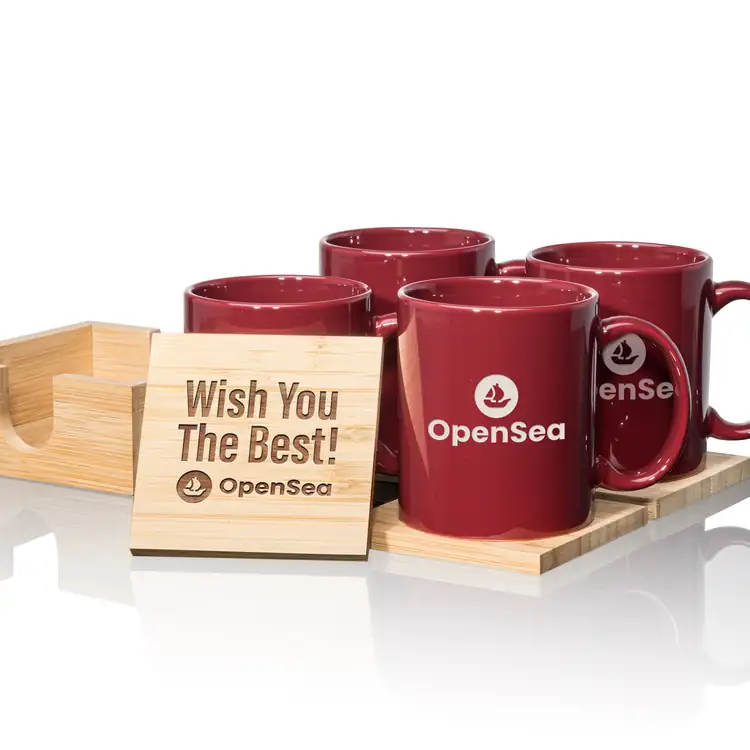 Malibu Set of 4 11 oz Mugs and Bamboo Coasters #5