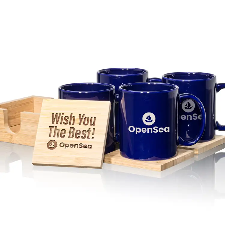 Malibu Set of 4 11 oz Mugs and Bamboo Coasters #6