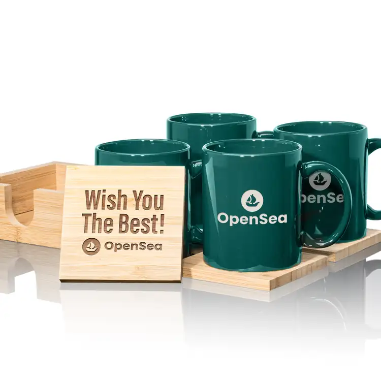 Malibu Set of 4 11 oz Mugs and Bamboo Coasters #7