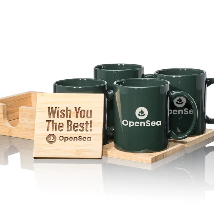 Malibu Set of 4 11 oz Mugs and Bamboo Coasters #8