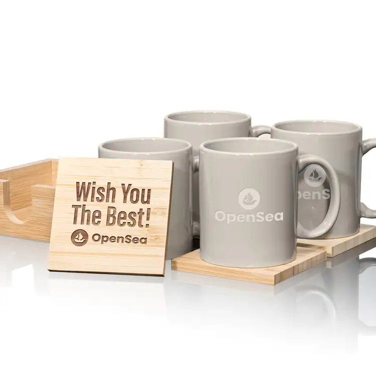 Malibu Set of 4 11 oz Mugs and Bamboo Coasters #9