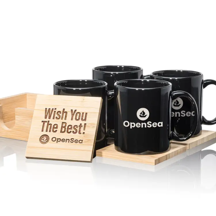 Malibu Set of 4 11 oz Mugs and Bamboo Coasters