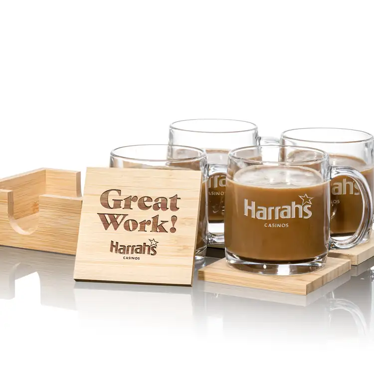 Nordic Set of 4 13 oz Mugs and Bamboo Coasters