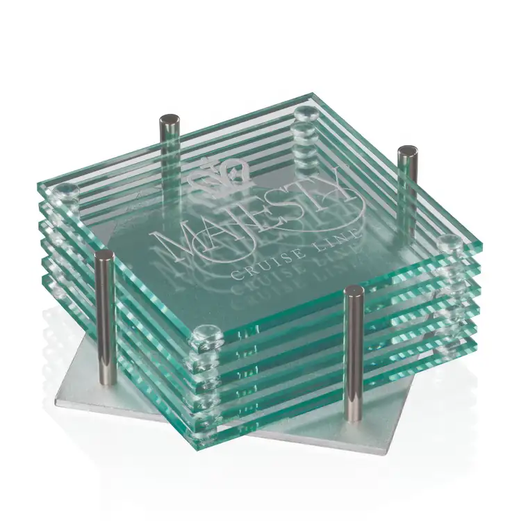 Coasters - Set of 6 - Square - Jade on Aluminum Base