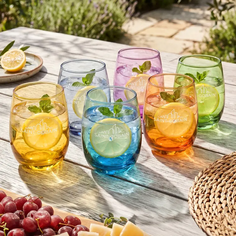 Sedona Set of 6 Stemless Wine Glasses 14 oz - Deep Etch #3