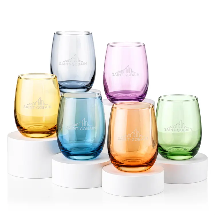 Sedona Set of 6 Stemless Wine Glasses 14 oz - Deep Etch
