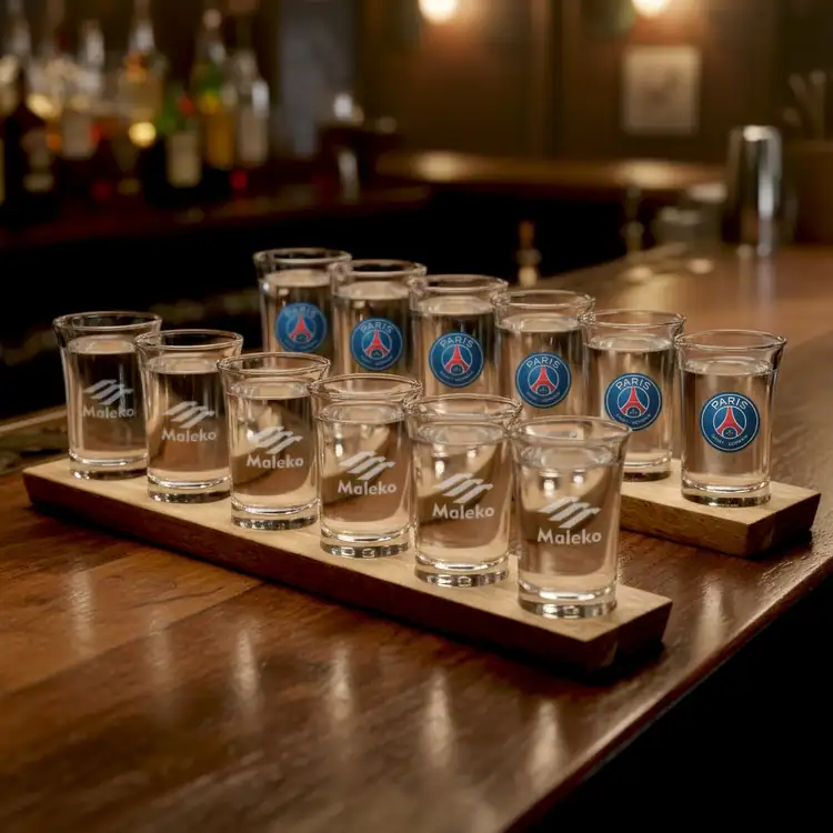 Six Shot Glasses with Acacia Holder - Multicolor #4