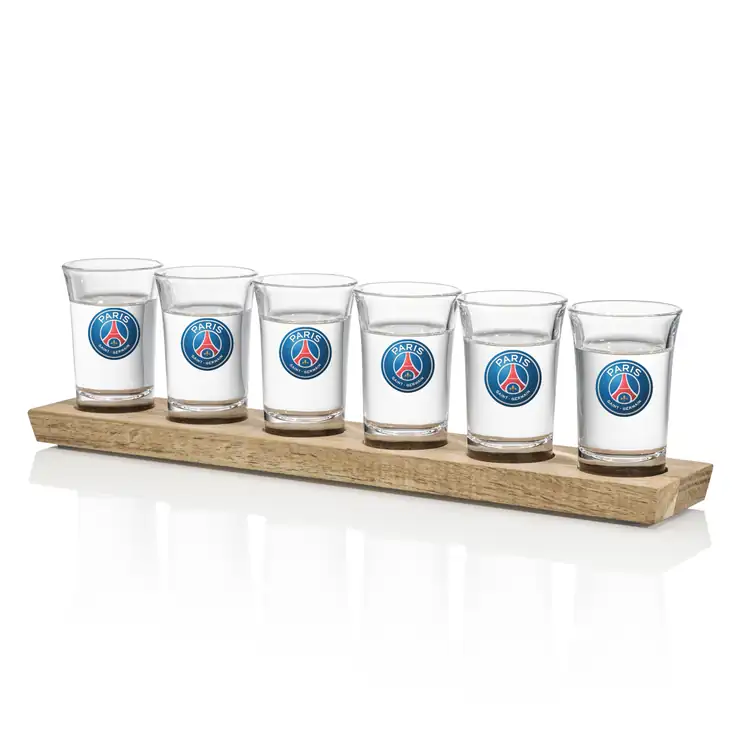Six Shot Glasses with Acacia Holder - Multicolor