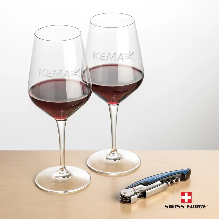 Ensemble outil à vin Swiss Force et 2 verres Germain 15 oz - Bleu