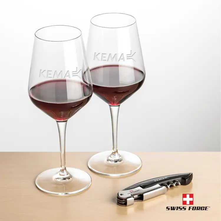 Ensemble outil à vin Swiss Force et 2 verres Germain 15 oz - Noir