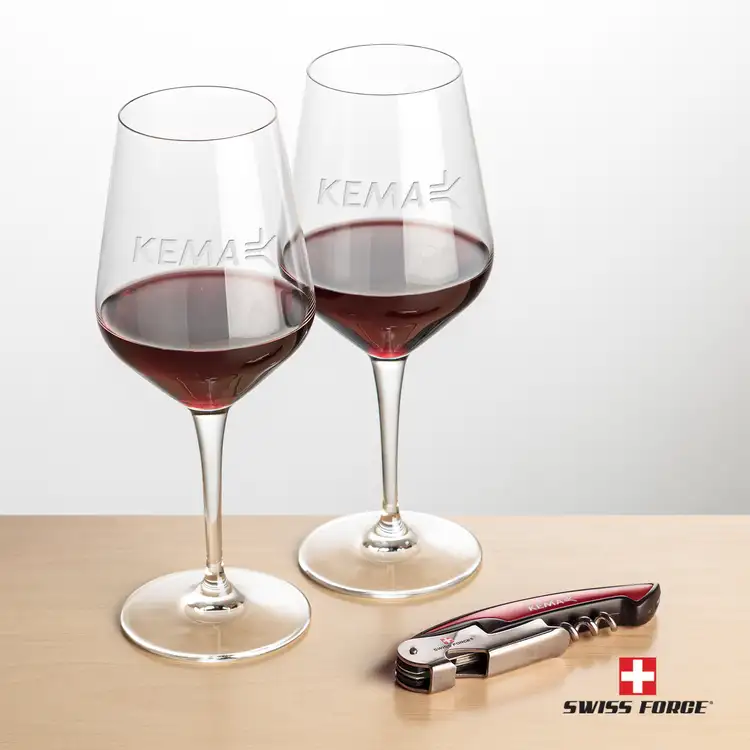 Ensemble outil à vin Swiss Force et 2 verres Germain 15 oz - Rouge