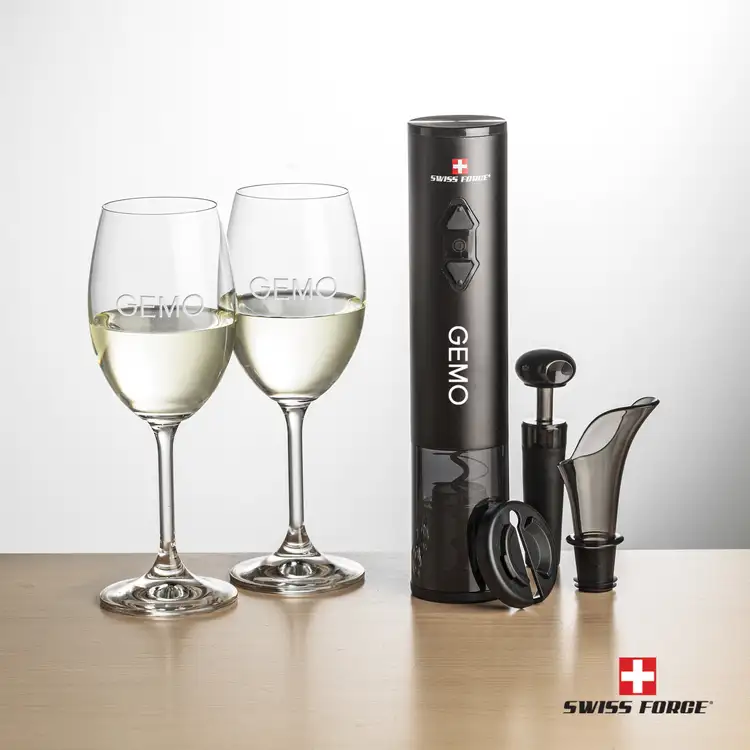 Ensemble ouvre-bouteille électrique et 2 verres à vin Naples 8.5 oz de Swiss Force