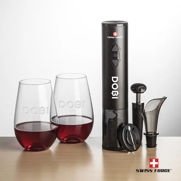 Ensemble ouvre-bouteille électrique et 2 verres à vin sans pied Boston 12.5 oz de Swiss Force