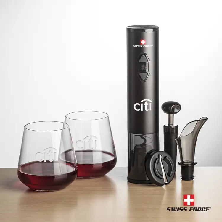 Ensemble ouvre-bouteille électrique et 2 verres à vin sans pied Breckland 9.5 oz de Swiss Force