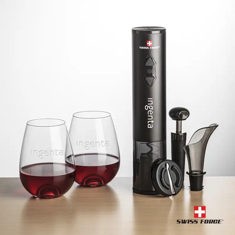 Ensemble ouvre-bouteille électrique et 2 verres à vin sans pied Edderton 11 oz de Swiss Force