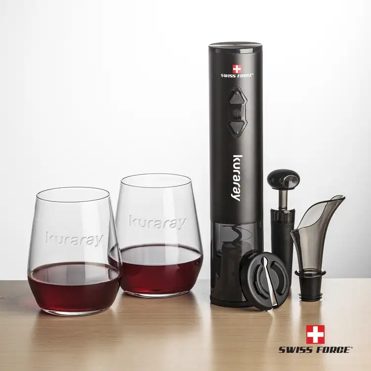 Ensemble ouvre-bouteille électrique et 2 verres à vin sans pied Germain 12.5 oz de Swiss Force