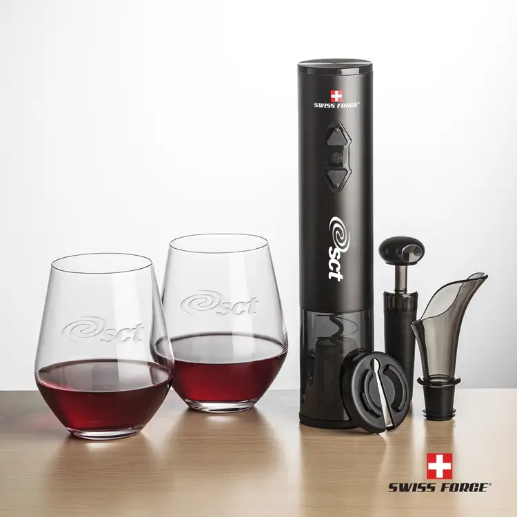 Ensemble ouvre-bouteille électrique et 2 verres à vin sans pied Reina 11.5 oz de Swiss Force
