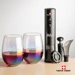 Ensemble ouvre-bouteille électrique et 2 verres à vin sans pied irisés Miami de Swiss Force