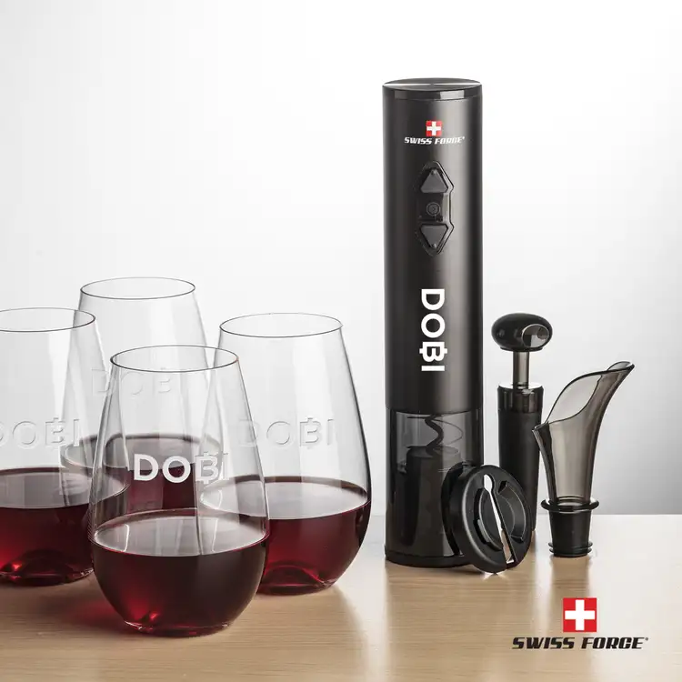 Ensemble ouvre-bouteille électrique et 4 verres à vin sans pied Boston 12.5 oz de Swiss Force
