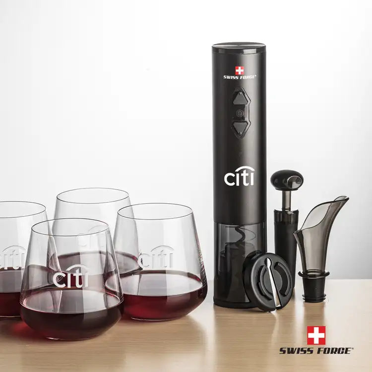 Ensemble ouvre-bouteille électrique et 4 verres à vin sans pied Breckland 9.5 oz de Swiss Force