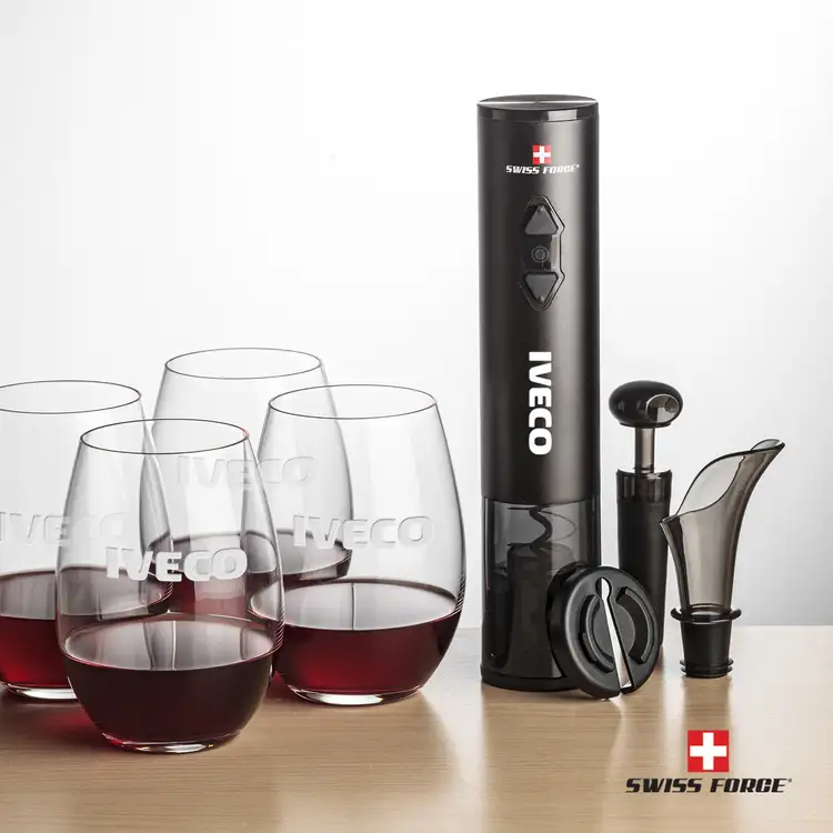 Ensemble ouvre-bouteille électrique et 4 verres à vin sans pied Carlita 17 oz de Swiss Force