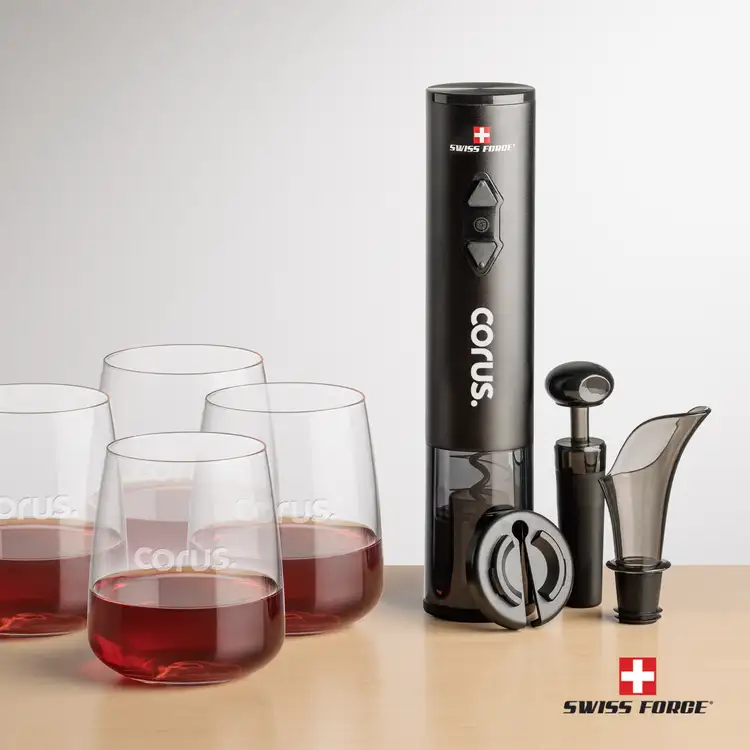 Ensemble ouvre-bouteille électrique et 4 verres à vin sans pied Dunhill 12.25 oz de Swiss Force