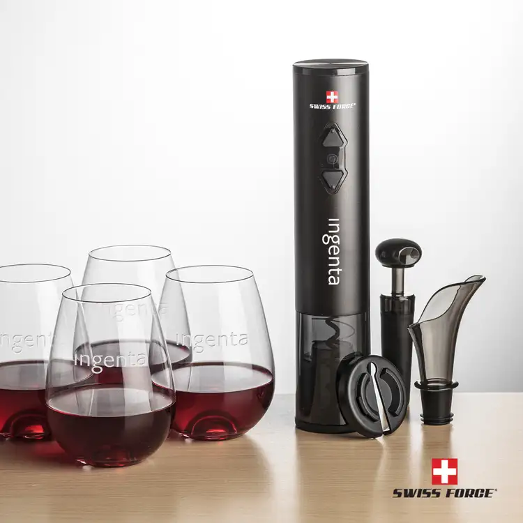 Ensemble ouvre-bouteille électrique et 4 verres à vin sans pied Edderton 11 oz de Swiss Force