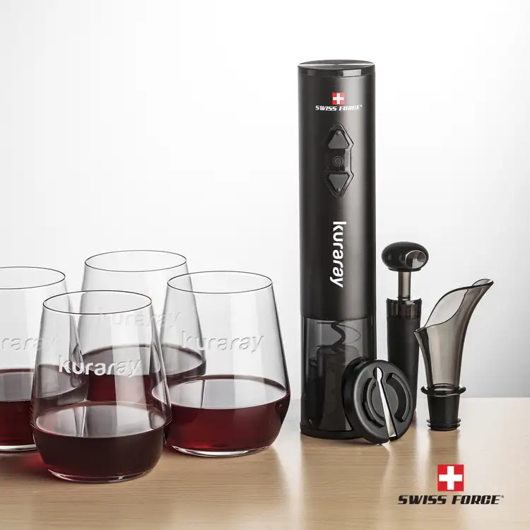 Ensemble ouvre-bouteille électrique et 4 verres à vin sans pied Germain 12.5 oz de Swiss Force
