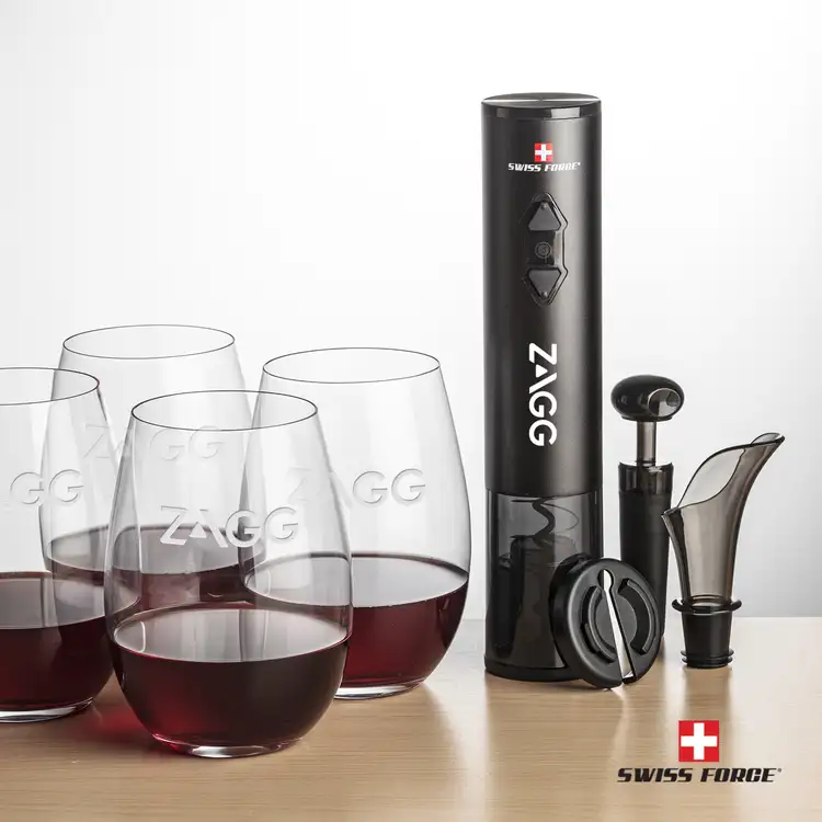 Ensemble ouvre-bouteille électrique et 4 verres à vin sans pied Laurent 18.5 oz de Swiss Force
