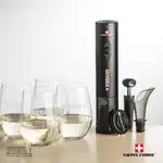 Ensemble ouvre-bouteille électrique et 4 verres à vin sans pied RIEDEL de Swiss Force