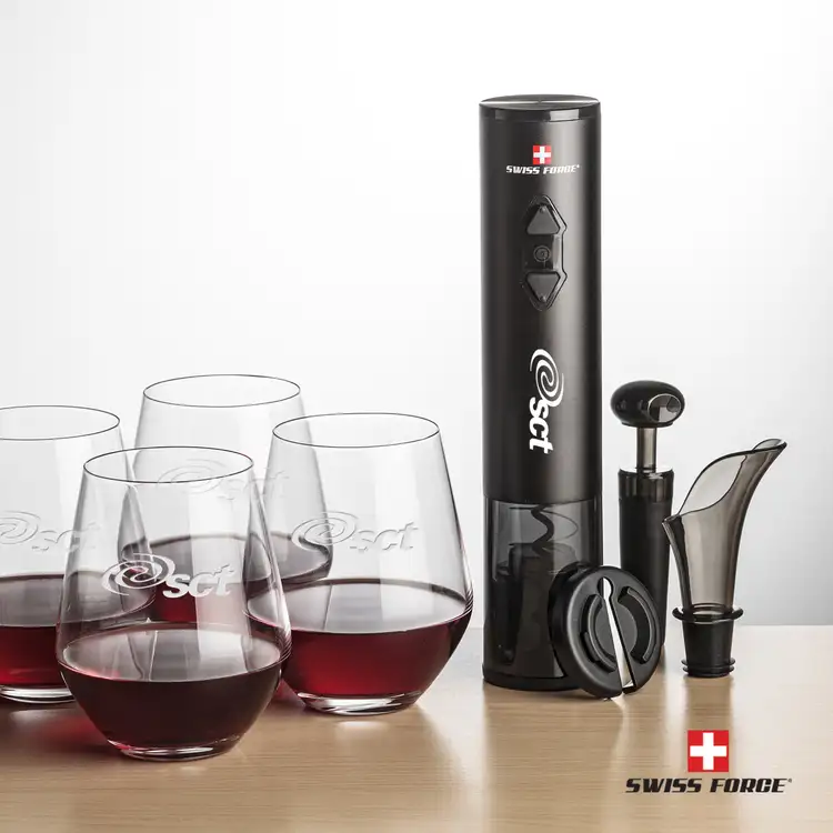 Ensemble ouvre-bouteille électrique et 4 verres à vin sans pied Reina 11.5 oz de Swiss Force