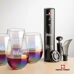 Ensemble ouvre-bouteille électrique et 4 verres à vin sans pied irisés Miami de Swiss Force
