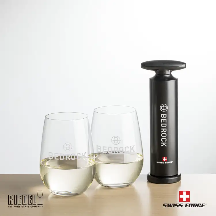 Swiss Force Effortless Opener and Two RIEDEL Stemless Wine Glass Set