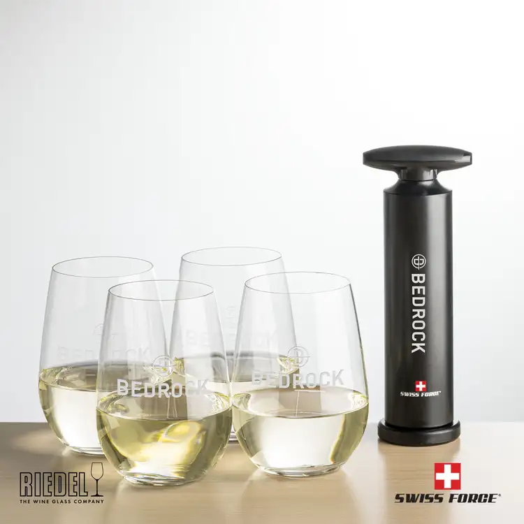 Ensemble ouvre-bouteille sans effort et 4 verres à vin sans pied RIEDEL de Swiss Force