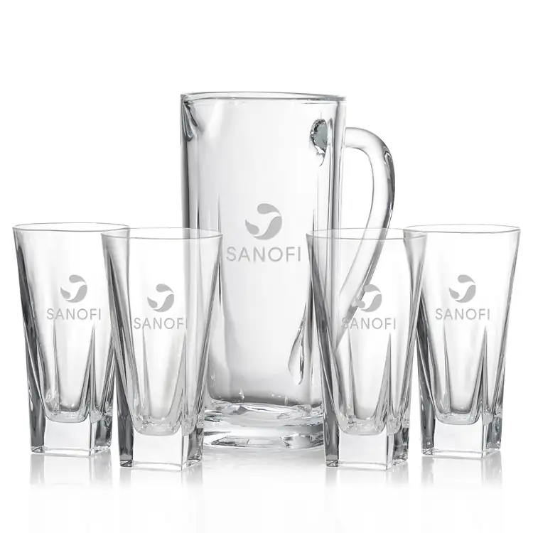 Chesswood 50 oz Pitcher and 4 Chesswood Highball Glasses Set
