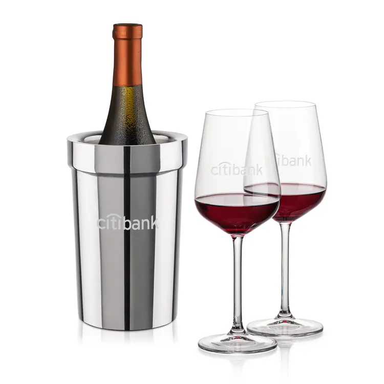 Ensemble refroidisseur à vin Milano et verres Elderwood - Gravure