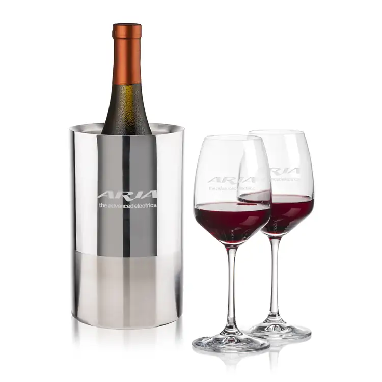 Ensemble refroidisseur de vin Catania et 2 verres à vin Oldham