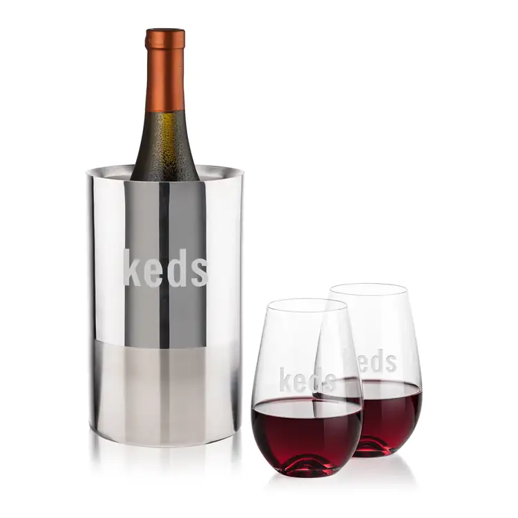 Catania Wine Cooler and 2 Boston Stemless Wine Glass Set