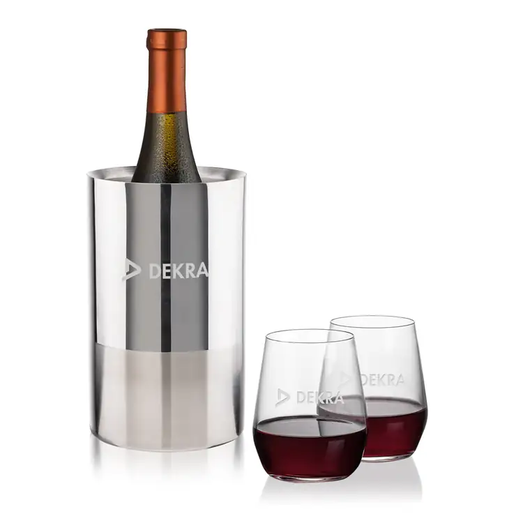 Ensemble refroidisseur de vin Catania et 2 verres à vin sans pied Germain 12.5 oz