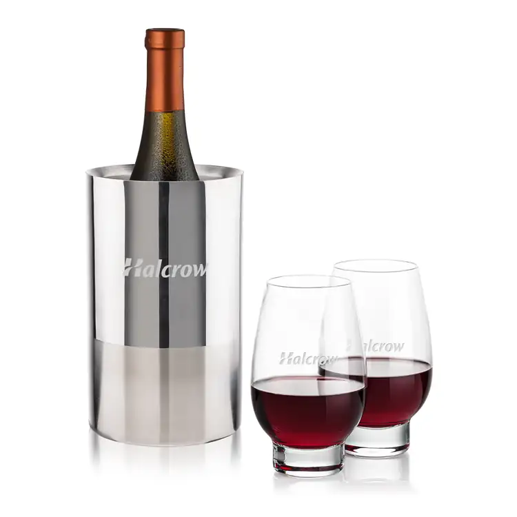 Ensemble refroidisseur de vin Catania et 2 verres à vin sans pied Glenarden