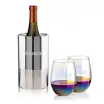 Ensemble refroidisseur de vin Catania et 2 verres à vin sans pied Miami 19 oz