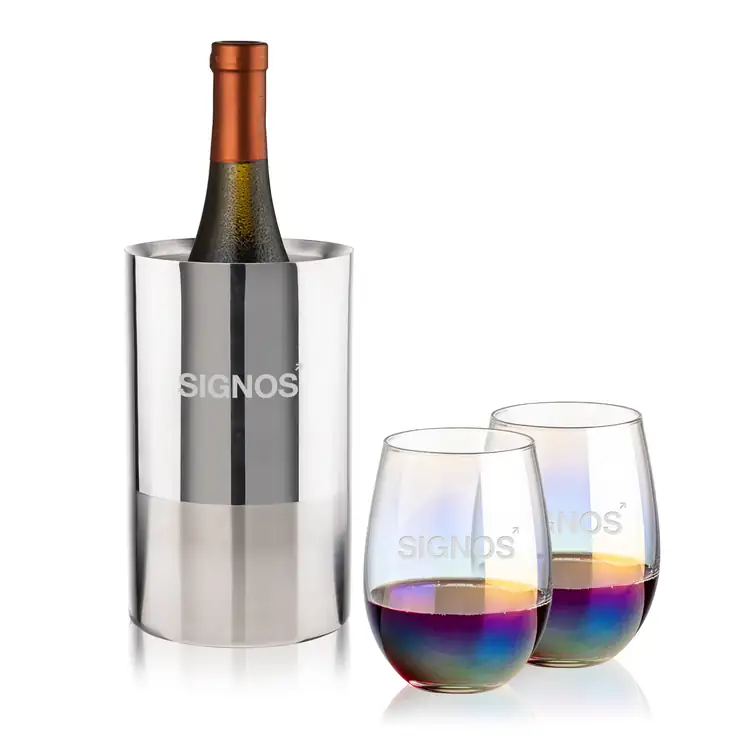 Catania Wine Cooler and 2 Miami 19 oz Stemless Wine Glass Set