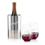 Ensemble refroidisseur de vin Catania et 2 verres à vin sans pied Oldham 15 oz