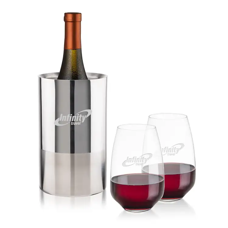 Catania Wine Cooler and 2 Oldham 15 oz Stemless Wine Glass Set