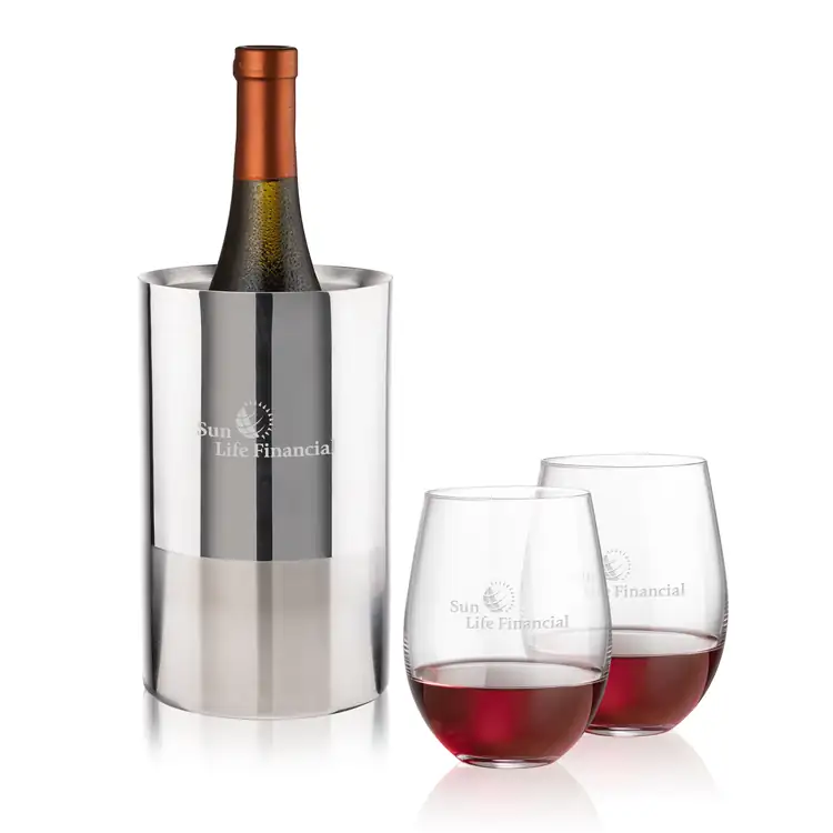 Catania Wine Cooler and 2 Redmond Stemless Wine Glass Set