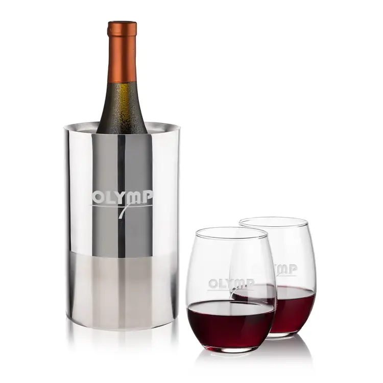 Catania Wine Cooler and 2 Stanford Stemless Wine Glass Set