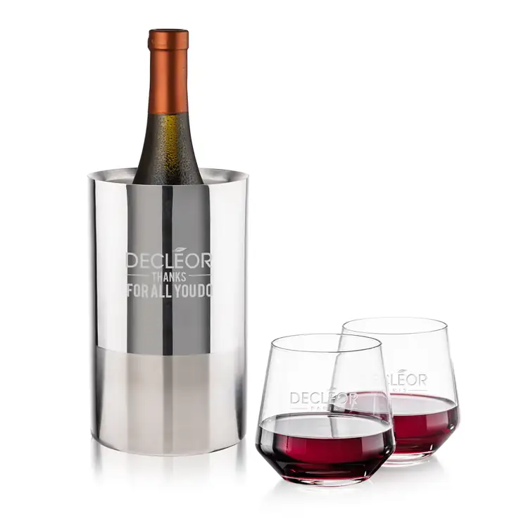 Catania Wine Cooler and 2 Tucson 13.5 oz Stemless Wine Glass Set