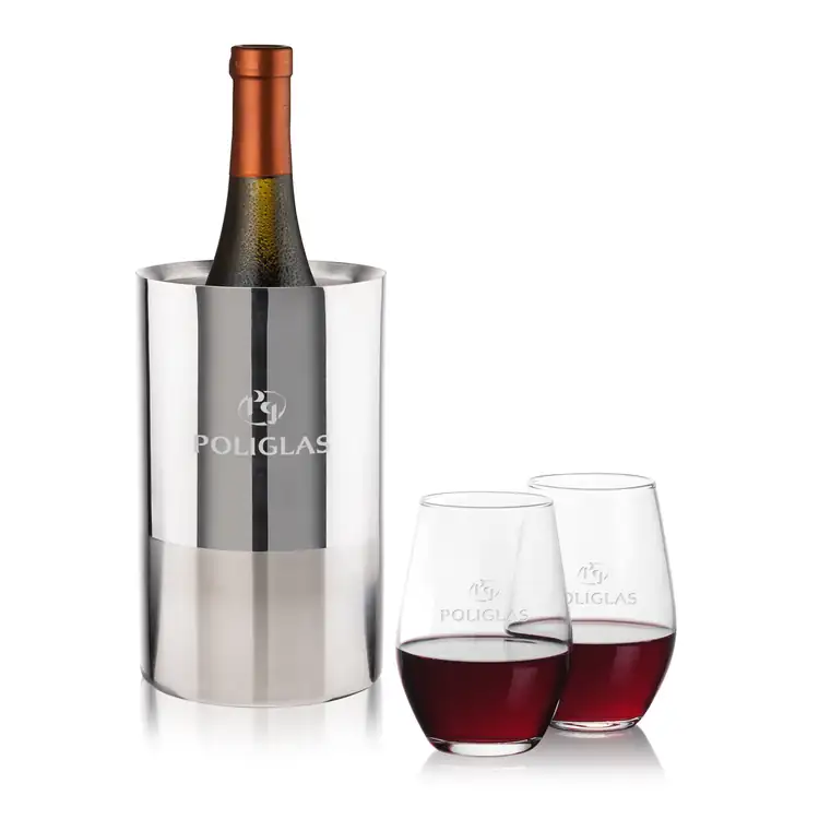 Ensemble refroidisseur de vin Catania et 2 verres à vin sans pied Vale