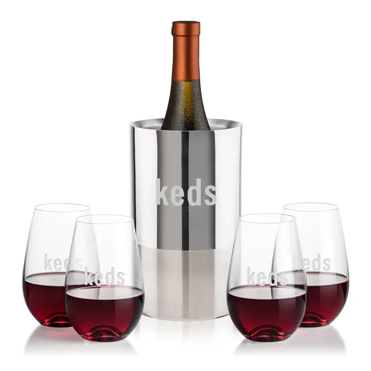 Ensemble refroidisseur de vin Catania et 4 verres à vin sans pied Boston