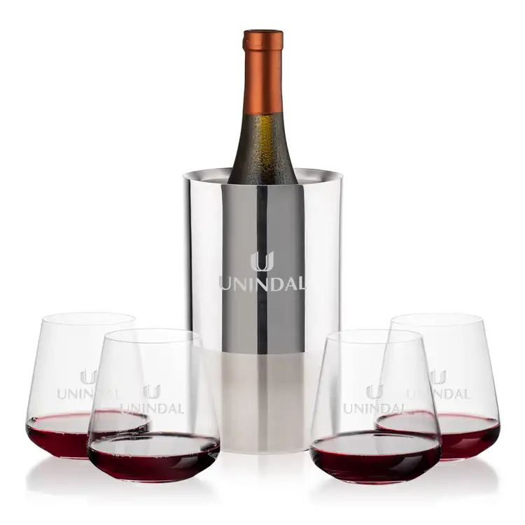Catania Wine Cooler and 4 Breckland Stemless Wine Glass Set